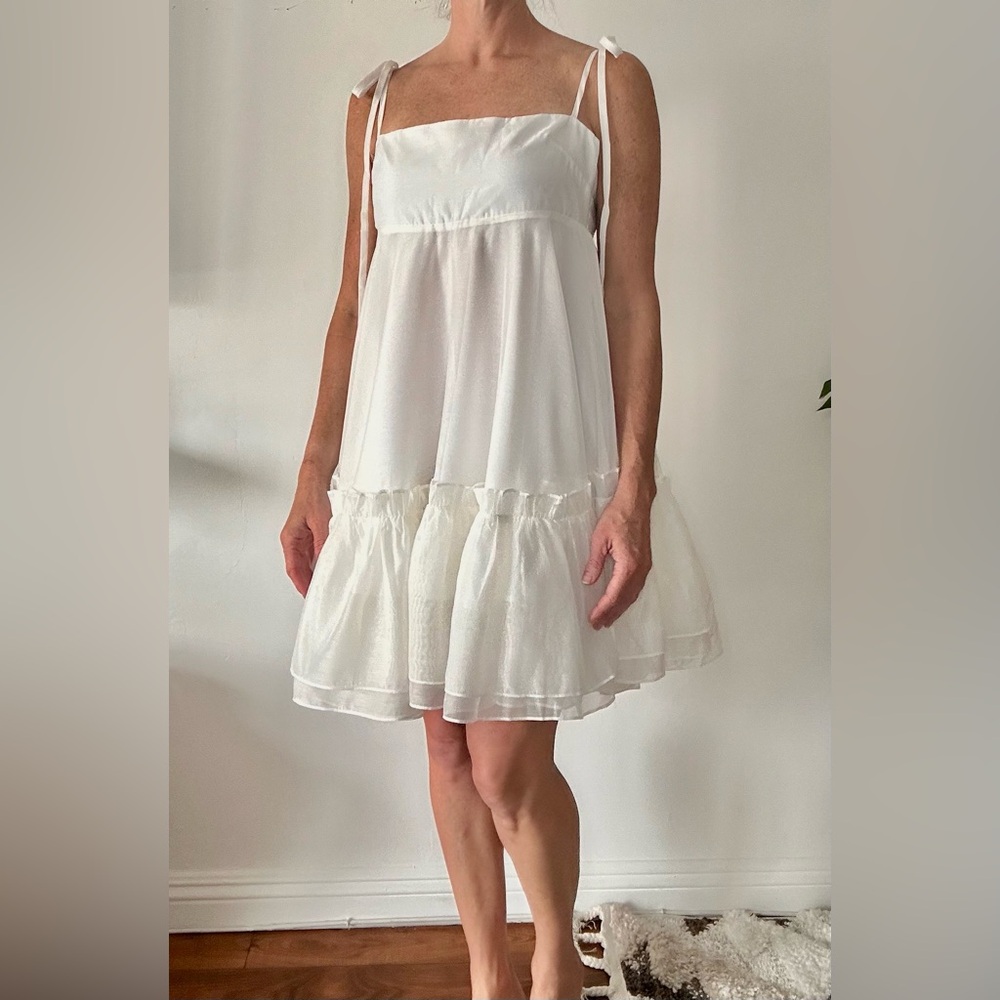 Aderlina White mini dress with tie straps size large